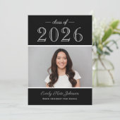 2025 Elegante Black Silver Foto Graduation Party Einladung (Stehend Vorderseite)