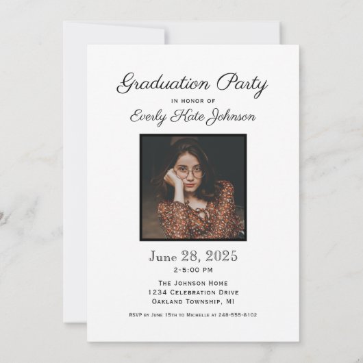 2025 Elegante Party für Schwarz-weißes Foto Einladung (Rückseite)