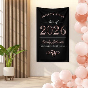 2025 Elegante Rose Gold Black Custom Abschluss Banner