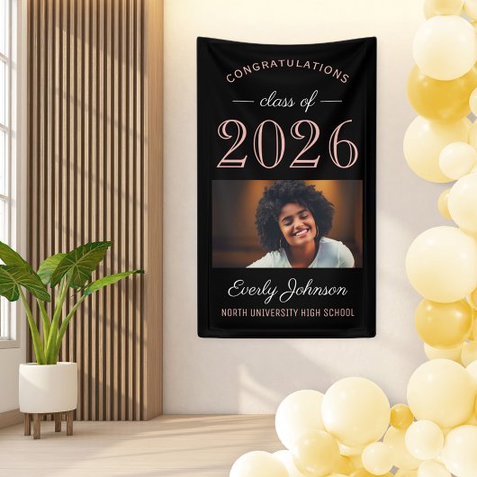 2025 Elegante Rose Gold Black Custom Abschluss Banner
