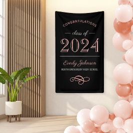 2025 Elegante Rose Gold Black Custom Abschluss Banner