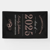 2025 Elegante Rose Gold Black Custom Abschluss Banner (Horizontal)