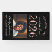 2025 Elegante Rose Gold Black Custom Abschluss Banner (Horizontal)