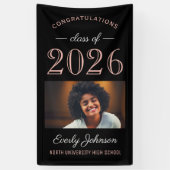 2025 Elegante Rose Gold Black Custom Abschluss Banner (Vertikal)