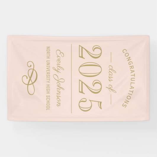 2025 Eleganter Blush und Gold Custom Abschluss Banner (Horizontal)