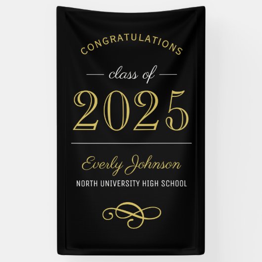 2025 Eleganter Gold Black Custom Abschluss Banner (Vertikal)