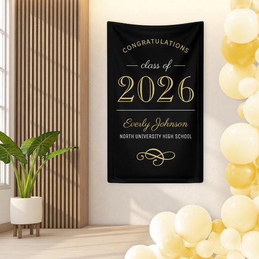 2025 Eleganter Gold Black Custom Abschluss Banner