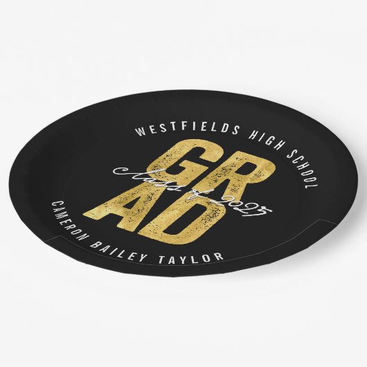 2025 Fett GRAD Gold Foil Stilvolle Graduation Part Pappteller (Schrägansicht)