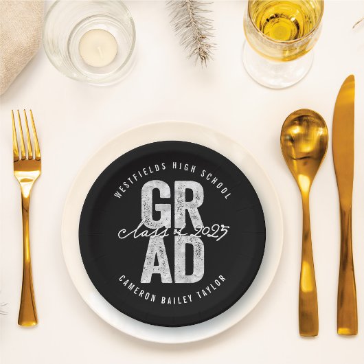 2025 Fett GRAD Silver Foil Chic Graduation Party Pappteller