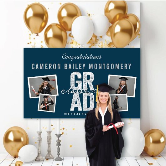2025 Fett Silver GRAD 4 Foto Graduation Party Banner