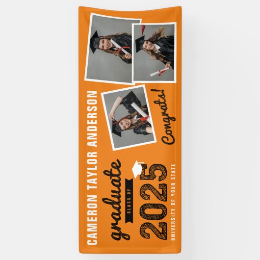 2025 Fett Sketch 3 Foto Collage Graduation Party Banner (Vertikal)