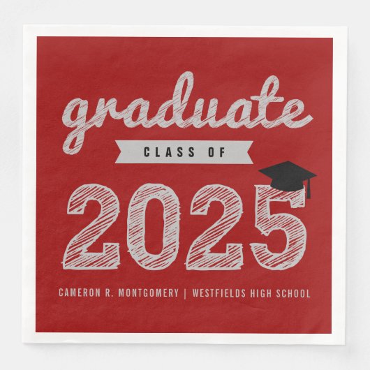 2025 Fett Text Text Red Modern Graduation Party Serviette (Vorderseite)