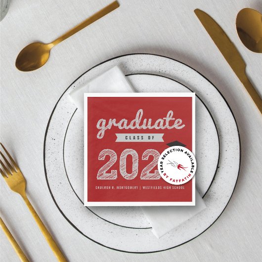 2025 Fett Text Text Red Modern Graduation Party Serviette