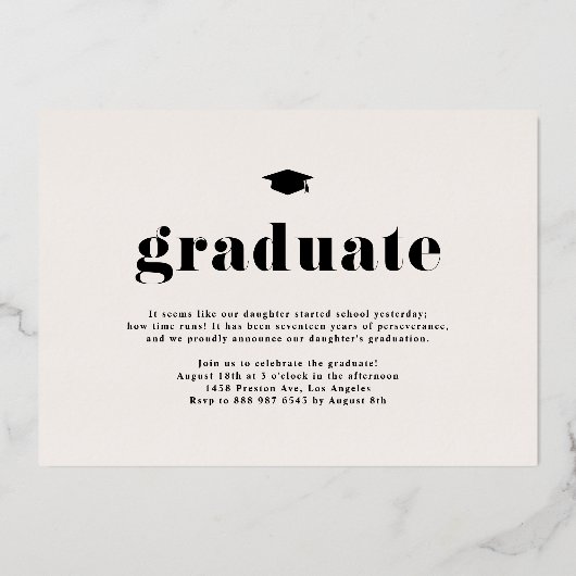 2025 Fett Typografie Foto Abschluss Rose Gold Folieneinladung (Rückseite)