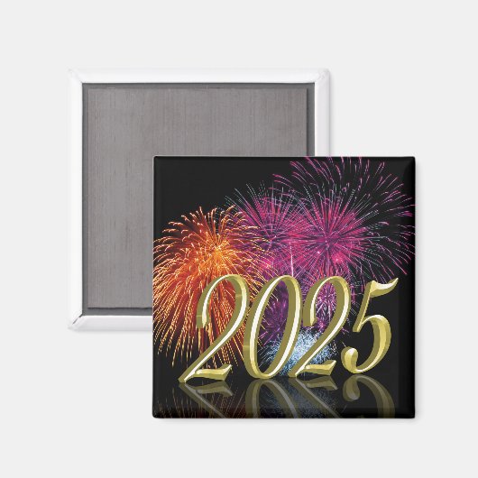 2025 Feuerwerkskörper Gold Happy New Year Magnet (Vorderseite/Rückseite)