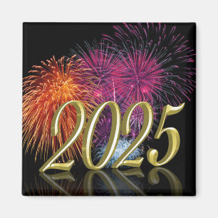 2025 Feuerwerkskörper Gold Happy New Year Magnet