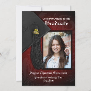 2025 Foto Abschluss Black and Red Tassel Charm Einladung