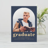 2025 Foto Arch Classic Navy Blue Gold Abschluss Ankündigung (Stehend Vorderseite)