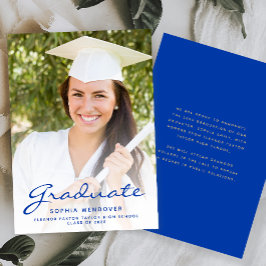 2025 Foto Blue Gold Script Grad Bekanntgabe Einladung