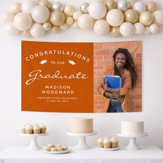 2025 Foto Burnt Orange White Script Abschluss Banner