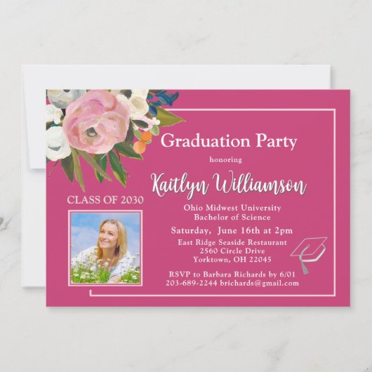 2025 Foto Graduation Party für Aquarellfarben Pink Einladung (Vorderseite)