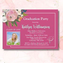 2025 Foto Graduation Party für Aquarellfarben Pink Einladung