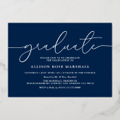 2025 Foto Graduation Party Navy Silver Folieneinladung (Rückseite)