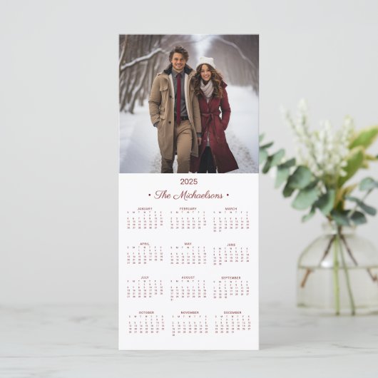 2025 Foto Kalender 4x9 Rot/Weiß-Weihnachtskarte (Stehend Vorderseite)