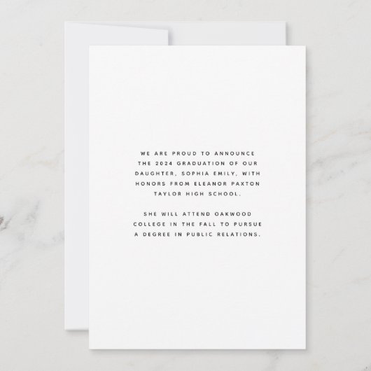 2025 Foto White Black Script Grad Ankündigung (Rückseite)
