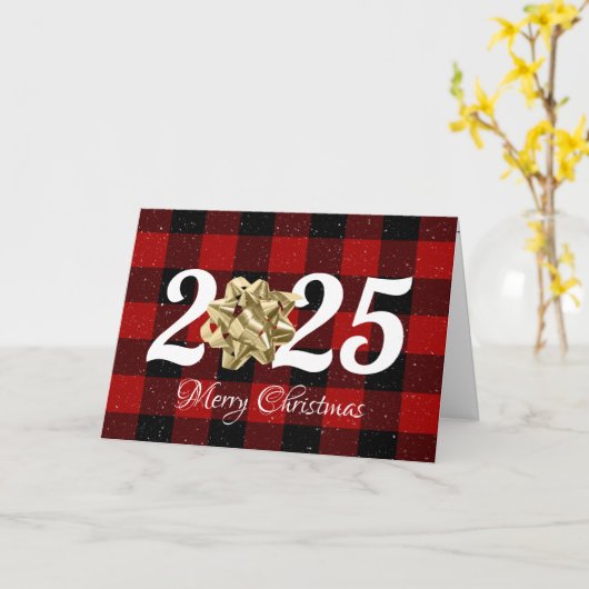 2025 Frohe Weihnachtskuh auf Kariert Karte (Gelbe Blume)