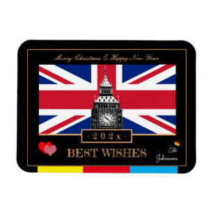 2025 Frohes neues Jahr, Britische Flagge, Big Ben  Magnet