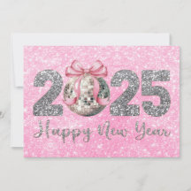 2025 Frohes neues Jahr Disco Ball Pink Bow