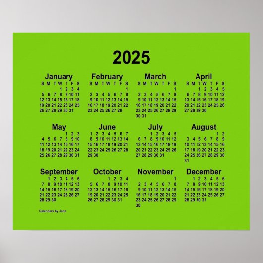 2025 Gelber grüner Kalender von Janz Print Poster (Vorne)