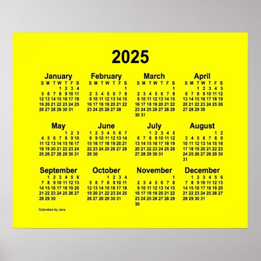 2025 Gelber Kalender von Janz Print Poster (Vorne)