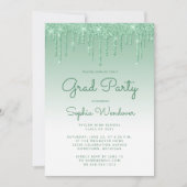2025 Glam Green Glitzer Tropfen Foto Abschluss Einladung (Vorderseite)
