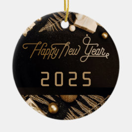 2025 Glückliches neues Jahr Black Custom Gold Busi Keramik Ornament