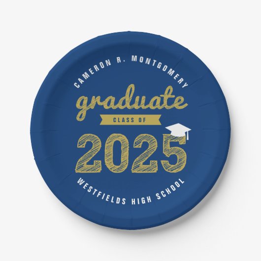 2025 Gold Bold Sketch Typografy Graduation Party Pappteller (Vorderseite)
