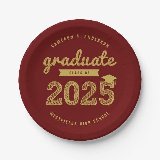 2025 Gold Bold Sketch Typografy Graduation Party Pappteller (Vorderseite)