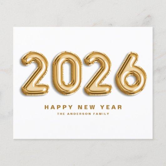 2025 Gold Foil Mylar Balloons Happy New Year Card (Vorderseite)