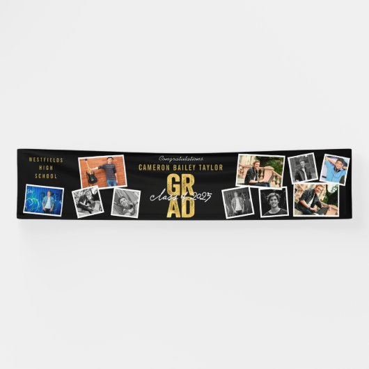 2025 Gold GRAD 10 Foto Moderne Graduation Party Banner (Horizontal)