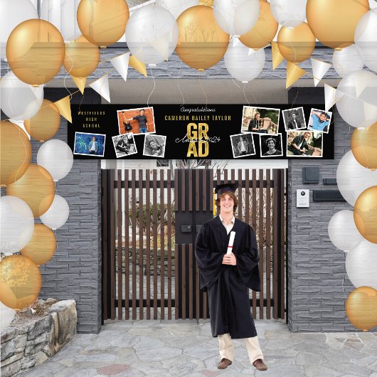 2025 Gold GRAD 10 Foto Moderne Graduation Party Banner