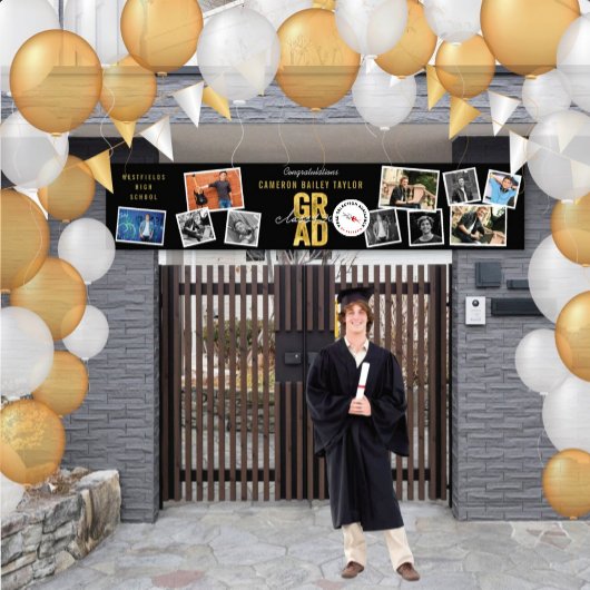 2025 Gold GRAD 10 Foto Moderne Graduation Party Banner