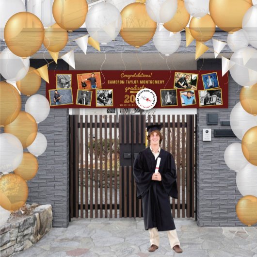 2025 Gold Sketch 10 Foto Collage Graduation Party Banner