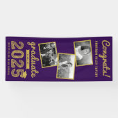 2025 Gold Sketch 3 Foto Collage Graduation Party Banner (Horizontal)