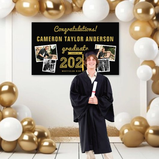 2025 Gold Sketch 4 Foto Glückwunsch Graduation Par Banner