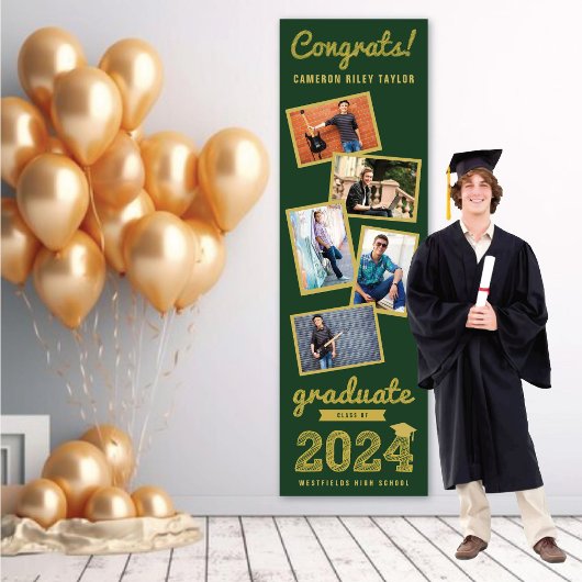 2025 Gold Sketch 5 Foto Collage Graduation Party Banner