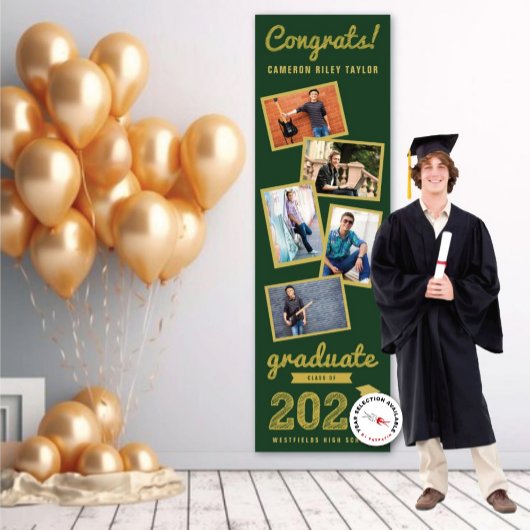 2025 Gold Sketch 5 Foto Collage Graduation Party Banner