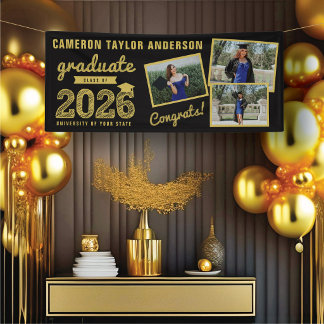 2025 Goldene Skizze Drei Foto Collage Grad Party Banner