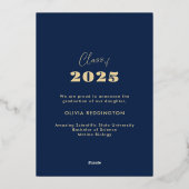 2025 Grad Ankündigung Foto Rahmen Navy Gold Foil (Rückseite)