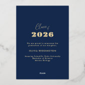 2025 Grad Ankündigung Foto Rahmen Navy Gold Foil (Rückseite)